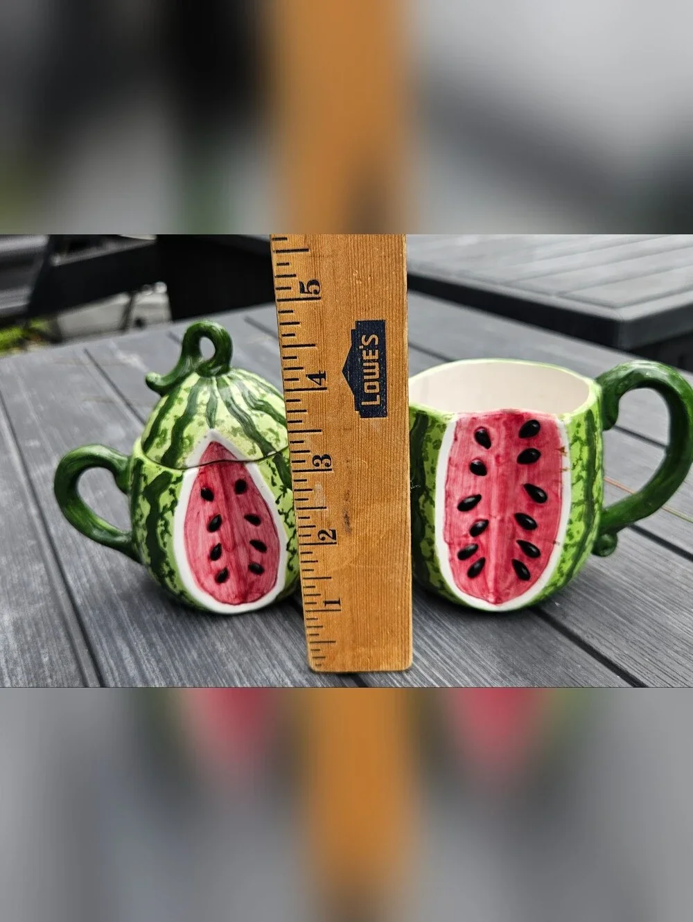 vintage 1993 Boston Warehouse Watermelon creamer and sugar bowl set.